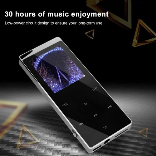 Reproductor de MP3 de 8 GB Reproductor de música digital portátil ultrafino Ranura para tarjeta TF Botón táctil Soporte de radio FM Función BT con auriculares de 3.5 mm Carcasa de metal de lujo Batería recargable