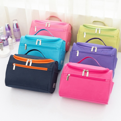 Las mujeres viajan el bolso del maquillaje bolsas de cosméticos multifuncionales de moda de poliéster a prueba de agua de almacenamiento bolso del organizador hombres (azul marino)