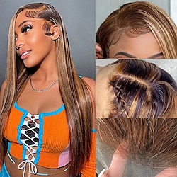 4/27 Highlight Lace Front Wigs Human Hair 13x4 Straight Human Hair Wigs Ombre Brown Honey Blonde150% Density Straight Human Hair Wigs Highlight Human Hair Wigs Virgin Hair for Women Lightinthebox