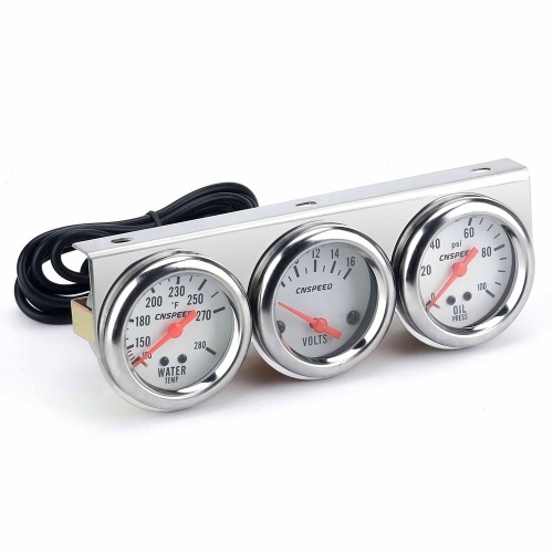 Universal Car 2 ''52mm Chrome Volt Jauge de température de l'eau Jauge de pression d'huile Triple 3 Jauge Set Jauges Kit