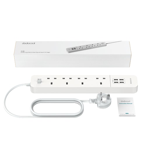 dodocool Smart 1100W 4 salidas Protector contra sobretensiones 1440 Joules Power Strip con 20W 4-Port USB Charger 4,92 pies Cable Extension Lead Interruptor de encendido / apagado Indicador LED para Smartphones Tabletas y más EE.UU. enchufe AC125V Blanco