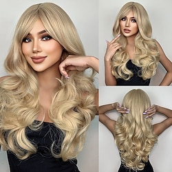 HAIRCUBE Blonde Hair Body Wavy Synthetic Wigs With Bangs Auburn Pink Cosplay Wigs for White Women Lightinthebox