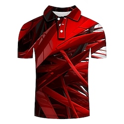 Men's Collar Polo Shirt Golf Shirt Tennis Shirt Geometric Collar Turndown Green Purple Yellow Orange Red 3D Print Casual Daily Short Sleeve 3D Print Print Clothing Apparel Fashion Personalized Casual miniinthebox