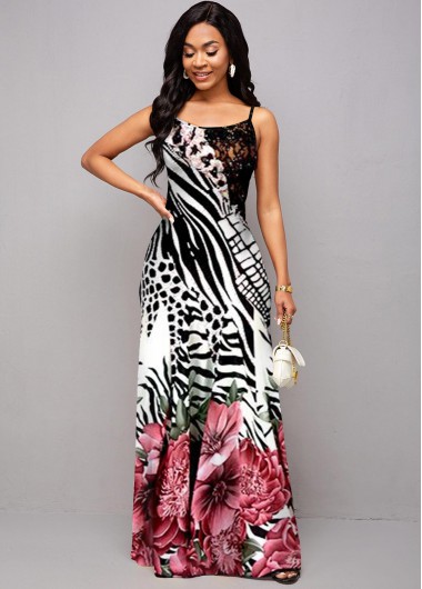 Spaghetti Strap Floral and Animal Print Maxi Dress