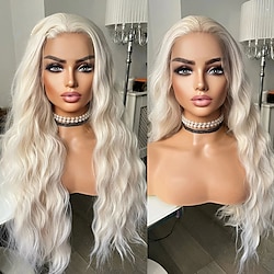 Long Wavy White Blonde Synthetic Lace Front Wig for Women Lightinthebox