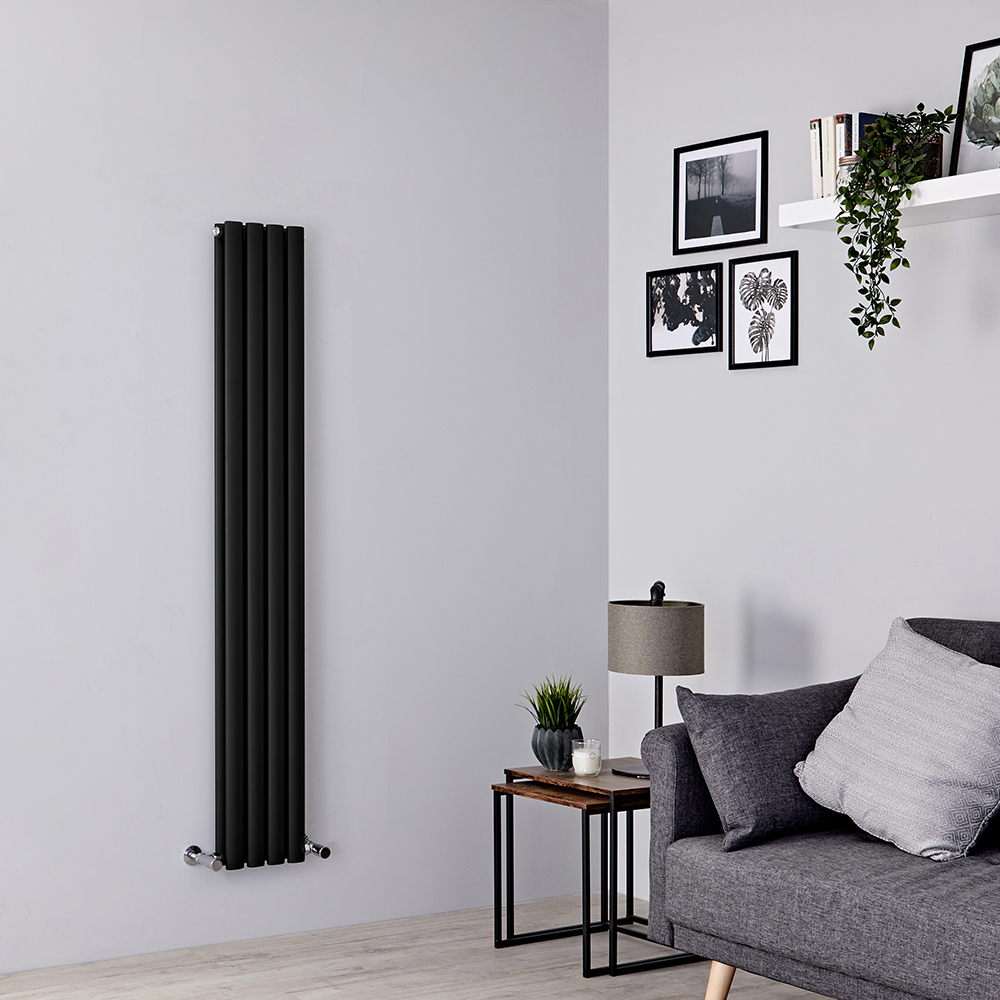 Radiador de Diseño Vertical Doble Ahorra Espacio - Negro Mate - 1600mm x 236mm x 78mm - 818 Vatios - Revive