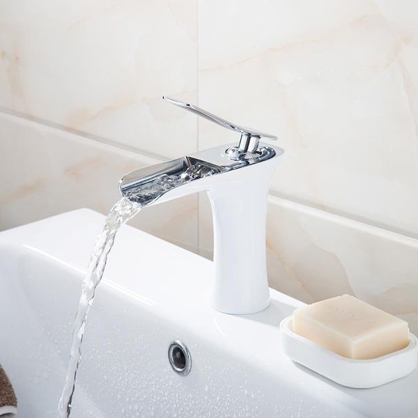 Bathroom Sink Faucets Waterfall Basin Faucet Brass Made Mixer Tap Deck Mounted
