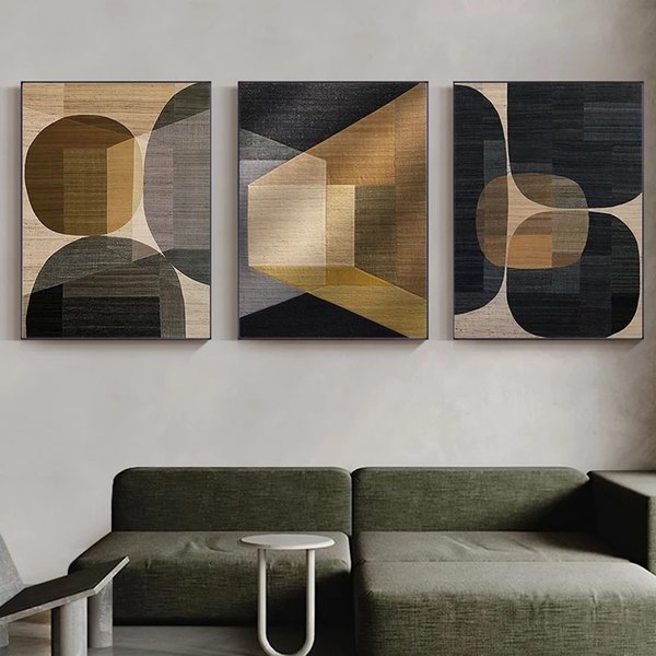 Unframed Painting Nordic Abstract Brown Wood Grain Geometric Pattern Decorative Canvas Potser