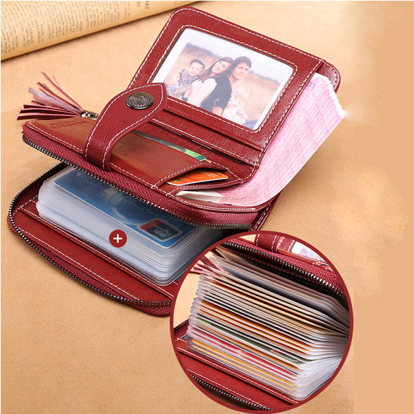 Women Genuine Leather 24 Card Slots Short Wallet Card Holder