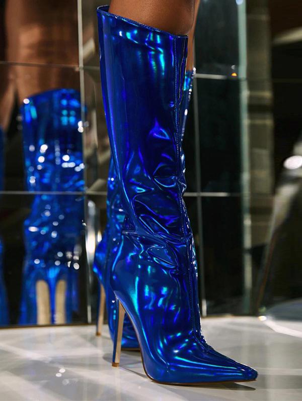 ZAFUL Women Pair of Stiletto Heel Metallic PU Pointed Toe Boots