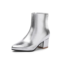 Women's Boots Heel Boots Daily Booties Ankle Boots Winter Chunky Heel Pointed Toe Classic PU Leather Zipper Solid Colored Black Silver Gold Lightinthebox