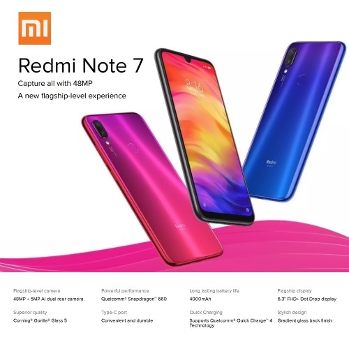 Xiaomi Redmi Note 7 Teléfono Móvil 6.3 Pantalla 6GB RAM 64GB ROM 48MP Cámara Snapdragon 660 4000mAh Batería 4G Desbloqueado Smartphone