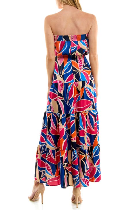 Print Strapless Maxi Dress