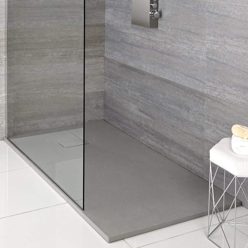 Plato de Ducha Rectangular Efecto Piedra de Color Gris Claro de 1400x800mm - Rockwell
