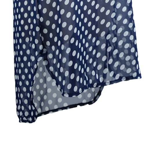 New Fashion Women Bikini Cover Up Swimwear Dot Print See-Through Chiffon Asymmetrical Hem Beachwear Dark Blue