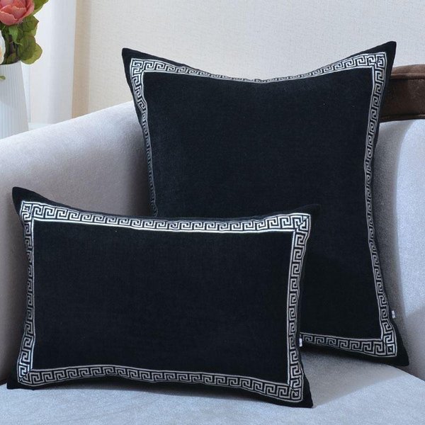Cushion/Decorative Pillow Black Cushion Cover Geometric Soft Velvet Decorative White Throw Home Decoration Sofa
