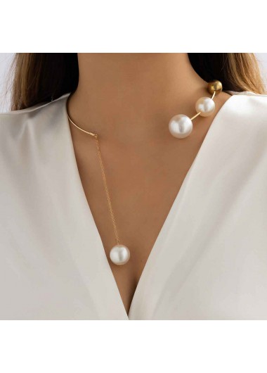 Pearl Design Metal Detail Gold Necklace