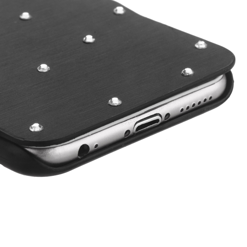 Magnetic Flip PU Leather Hard Skin Ultra Slim Pouch Wallet Case Cover Bling Diamond Rhinestone Crystal for Apple iPhone 6 Black