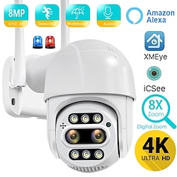 8MP 4K PTZ IP Camera 8x Zoom Dual-Lens Human Detect CCTV Camera 4MP Outdoor CCTV Wifi Video Surveillance Camera ICSEE APP Alexa Lightinthebox