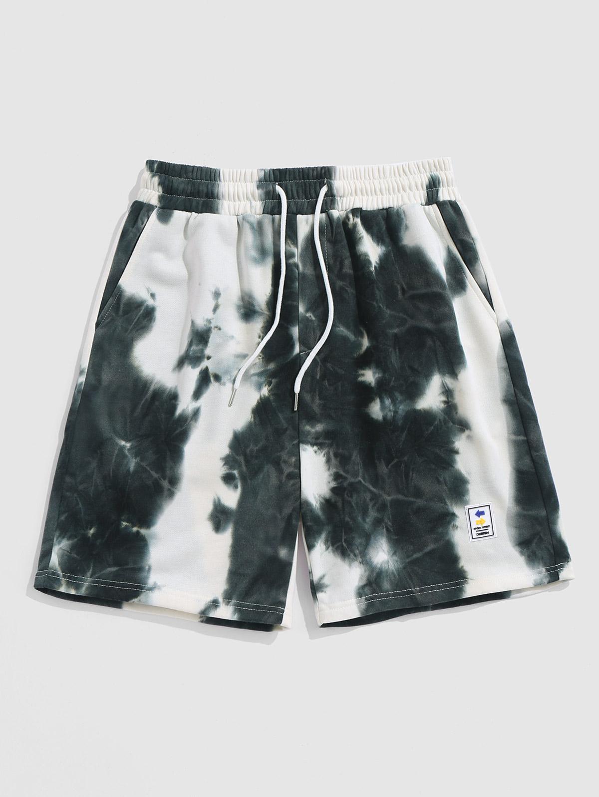 ZAFUL Tie Dye Pattern Sports Drawstring Sweat Shorts L Black