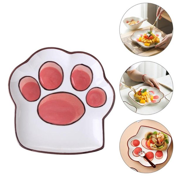 Mugs 1pc Home Ceramic Serving Plate Cartoon Cat Claw Pattern Dessert