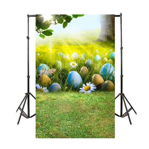 Tema de Pascua Fotografía Fondo Huevos Conejo Flores Pastizales Bebé Niño Telones de fotos para Photo Studio