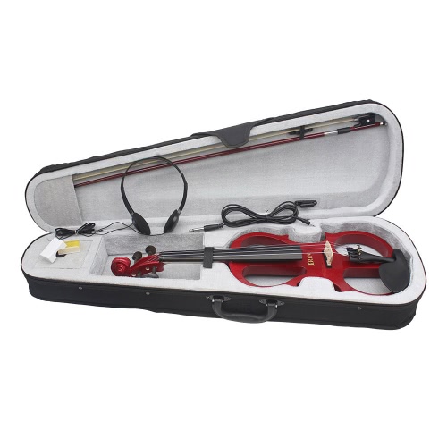 4/4 Wood Maple Electric Violin Fiddle Stringed Instrument with Ebony Fittings Cable Headphone Case for Music Lovers Beginners
