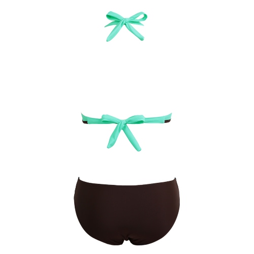 New Sexy Women One-piece Swimsuit Contrast Color Block Halter Backless Beach Swimwear Bathing Suit
