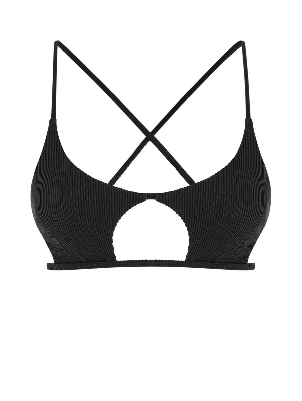 ZAFUL Textured Criss Cross Star Shaped Bikini Top Xs Black