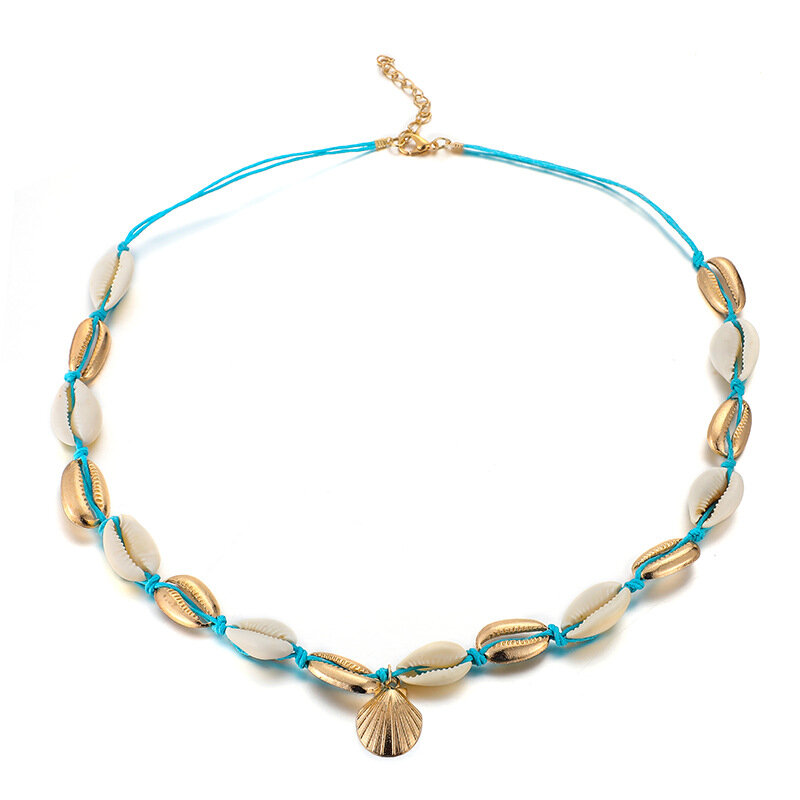 Bohemian Shell Pendant Necklace Shell Metal Beaded Clavicle