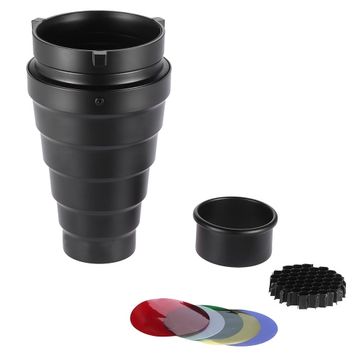 Métal Snoot conique avec Honeycomb grille 5pcs Color Filter Kit pour Bowens Mont Studio stroboscope Flash Monolight photographie