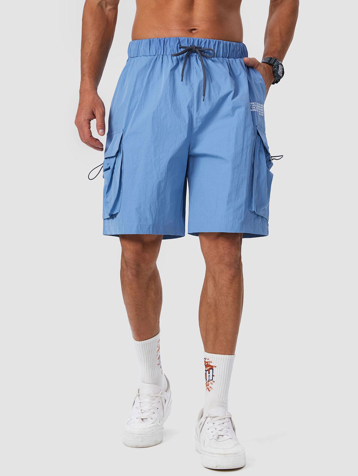 ZAFUL Multi Pockets Design Letter Printed Cargo Shorts M Blue