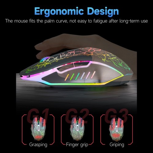 Souris de jeu filaire Souris optique Moteur de niveau jeu Lumière respiratoire colorée 4 vitesses DPI réglable Souris ergonomiques Noir