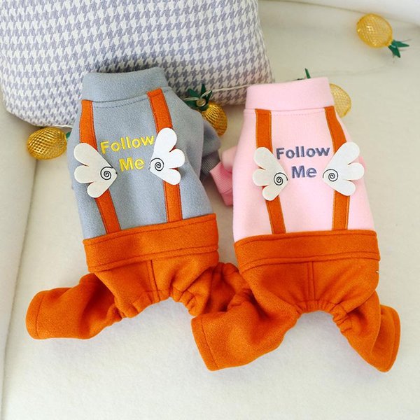 Dog Apparel 2021 Puppy Winter Pet Clothes Jumpsuits Angel Wings Bib Coat Warm Four Feet Teddy Sweatshirt OverallsFor Small