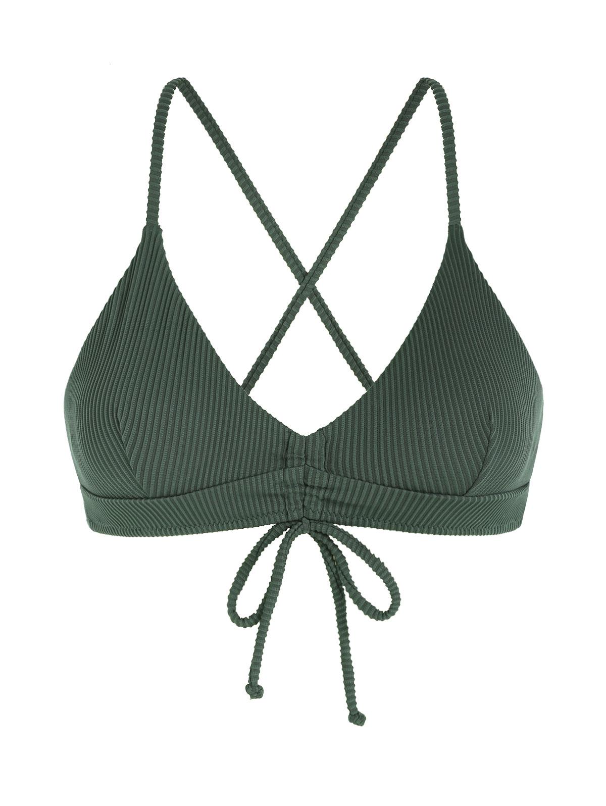 Cinched Textured Bikini Top S Deep green