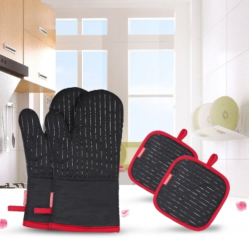 Mitaines de four en coton et silicone Gants de barbecue antidérapants résistants à la chaleur Gants de four de cuisine Maniques 1 paire de gants de four 2 supports de casseroles
