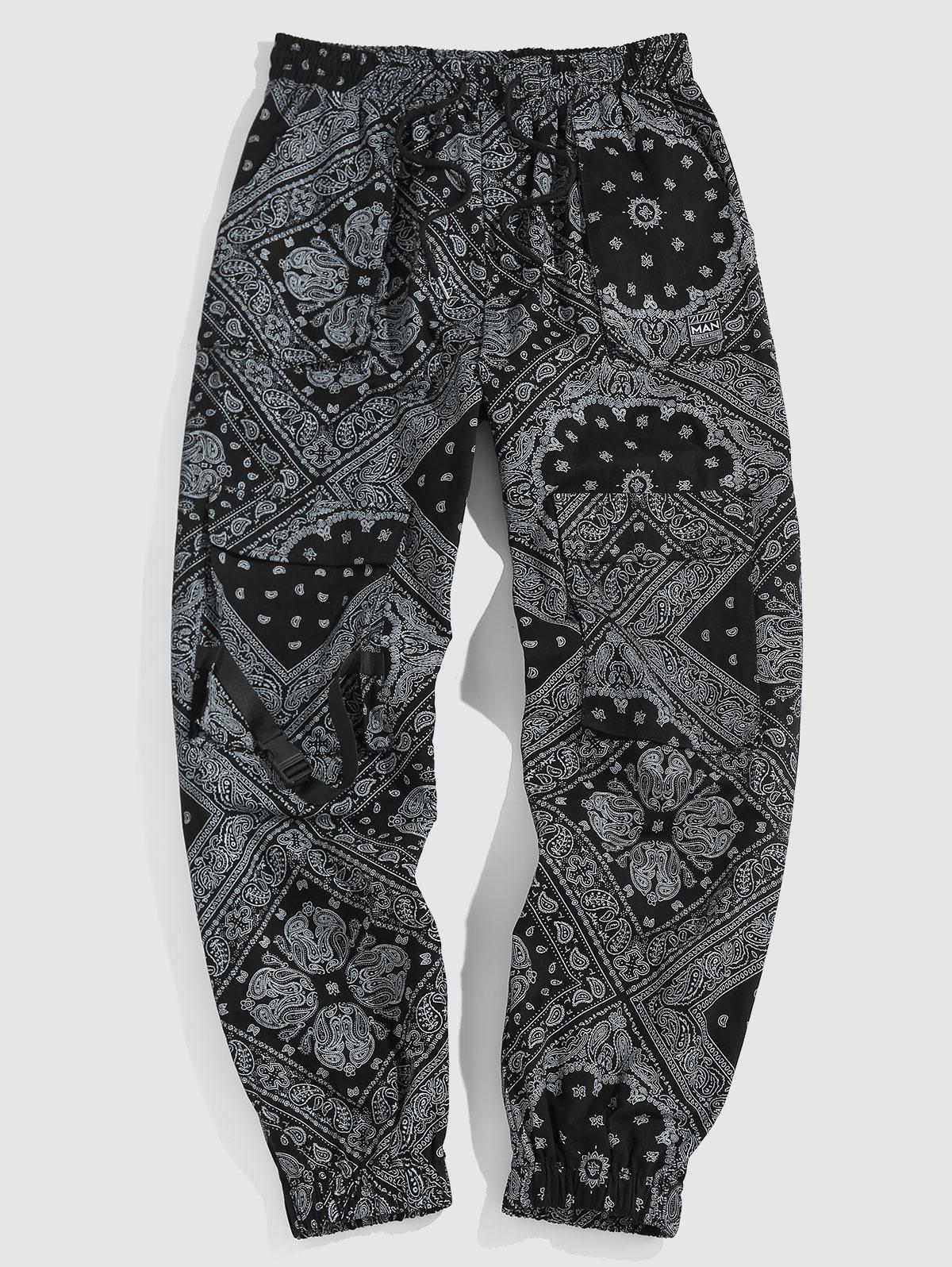ZAFUL Men's ZAFUL Y2K Aesthetic Streetwear Paisley Bandana Print Cargo Pants Xxl Black