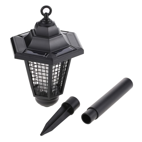 Outdoor 2 Modes Solar Powered Light Sensor Electric Mosquito Pest Bug Insect Moth Repellent Killer Lamp LED Trapping Lantern for Garden Lawn Yard Camping Hiking
